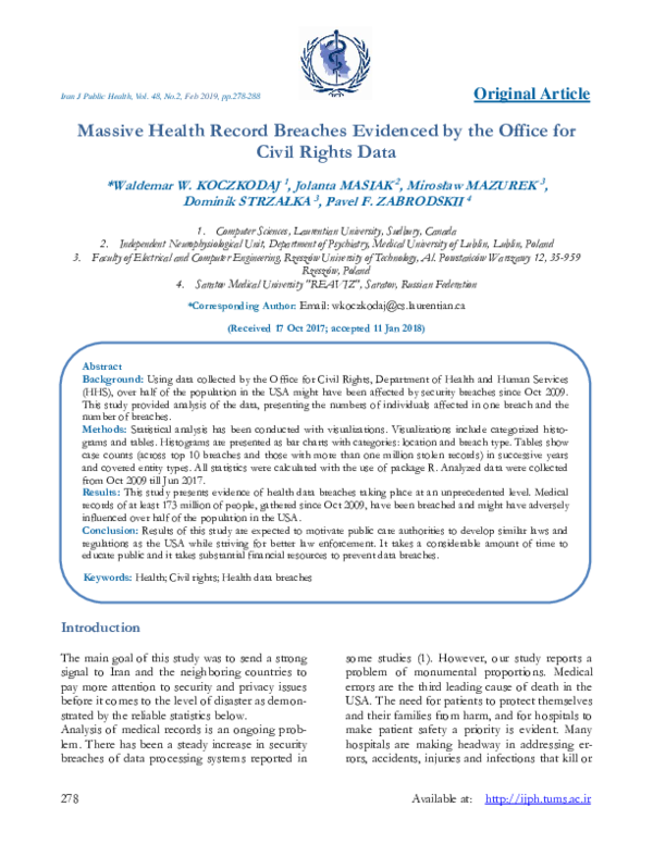 Pdf Massive Health Record Breaches Evidenced By The Office For