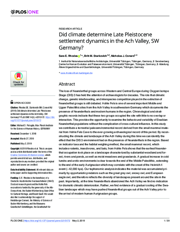 (PDF) Did climate determine Late Pleistocene settlement dynamics in the ...