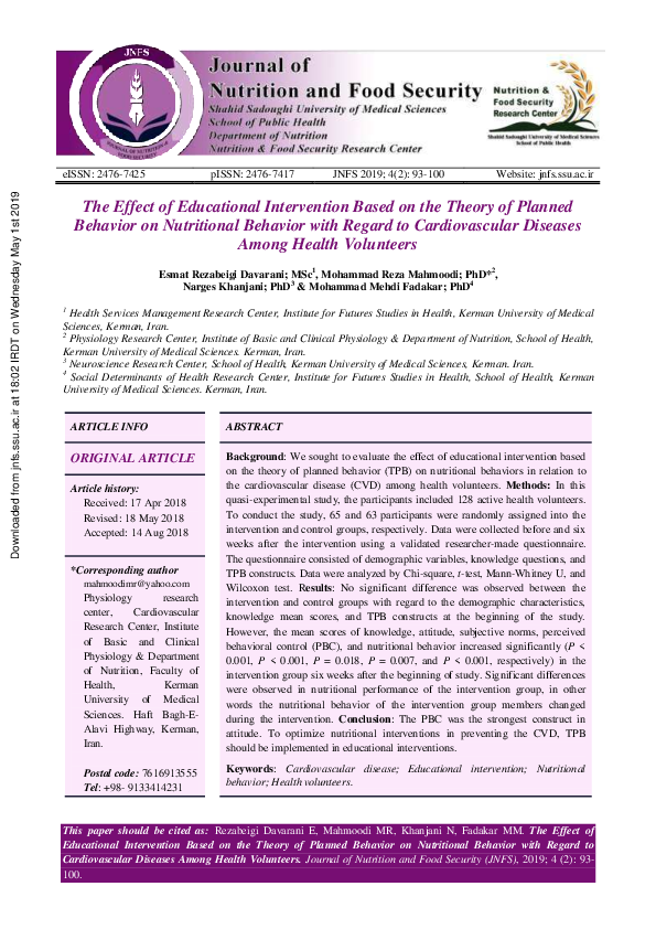 (PDF) Educational Intervention Based on the Theory of Planned Behavior ...