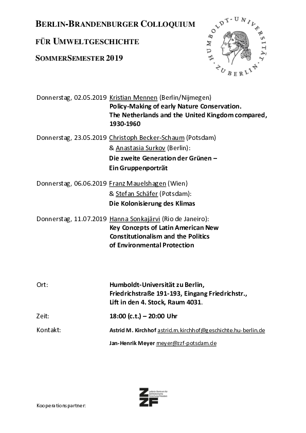 First page of “Berlin-Brandenburg Colloquium for Environmental History Summer 2019”