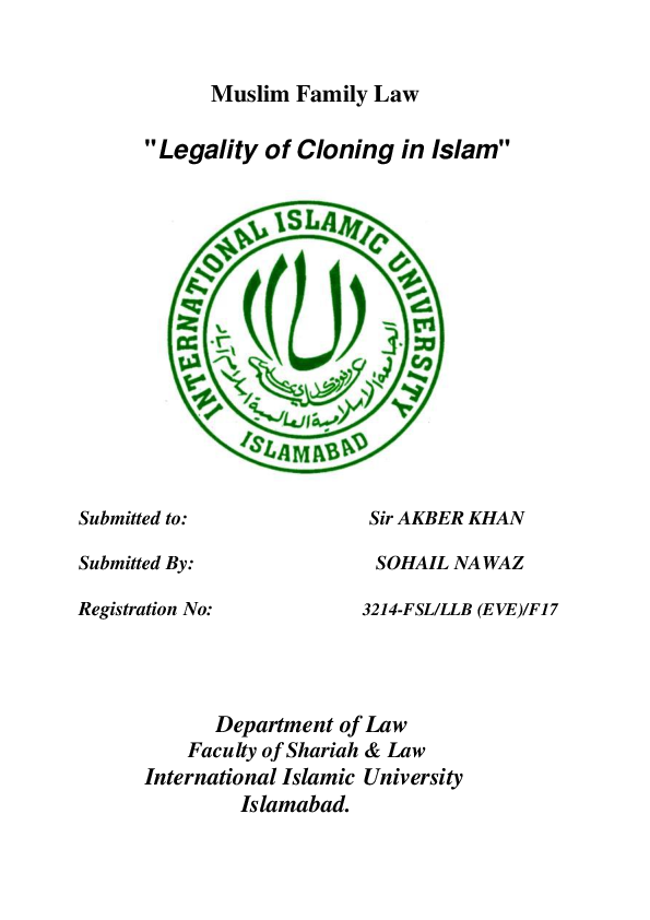 (DOC) "Legality of Cloning in Islam" MaLik SohaiL Nawaz Academia.edu