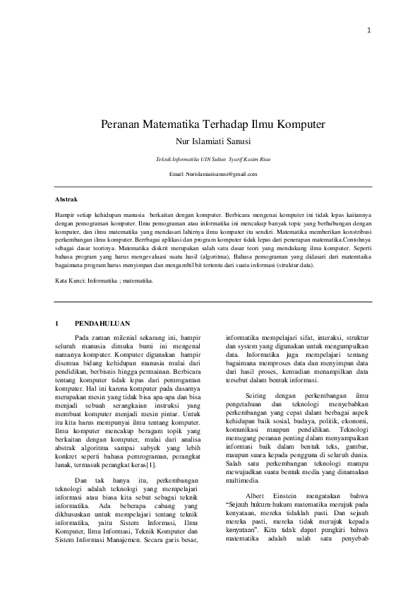(DOC) Peranan Matematika Dalam Ilmu Komputer | Nur Islamiati Sanusi