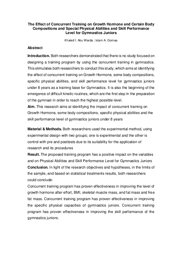 (PDF) The Effect of Concurrent Training on Growth Hormone and Certain ...