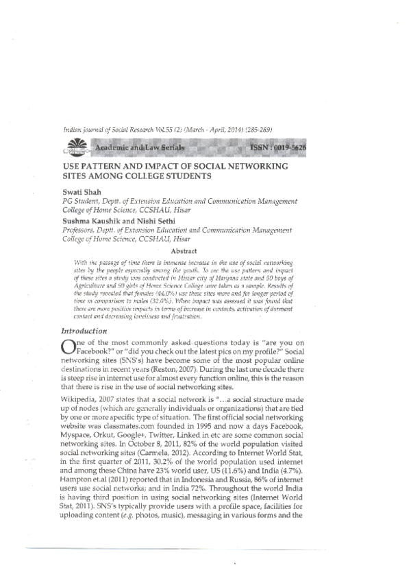 (PDF) The use pattern and effect of social networking sites among ...