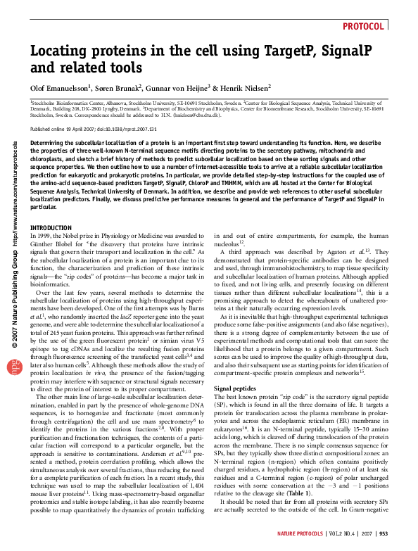 TARGETP LAYERS PRODUCED BARRELS（PDF) Locating proteins in