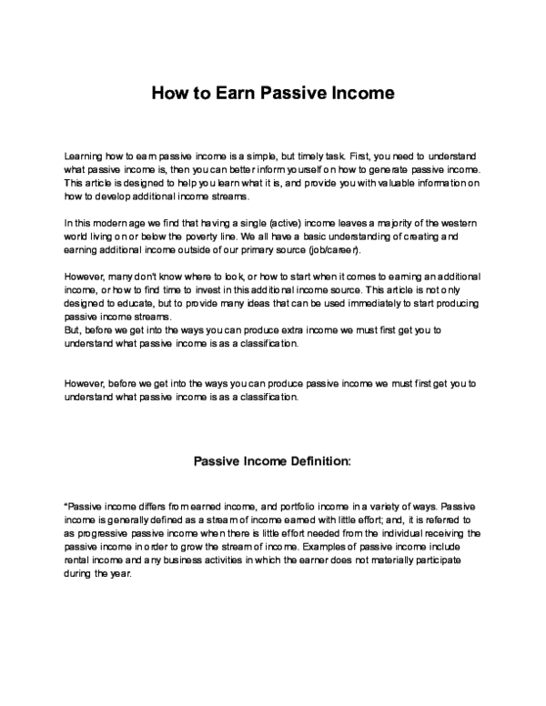 (PDF) How to Earn Passive Income