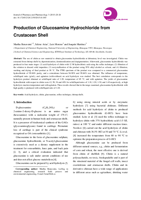 (PDF) Production of Glucosamine Hydrochloride from Crustacean Shell