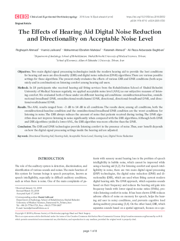(PDF) The Effects of Hearing Aid Digital Noise Reduction and ...