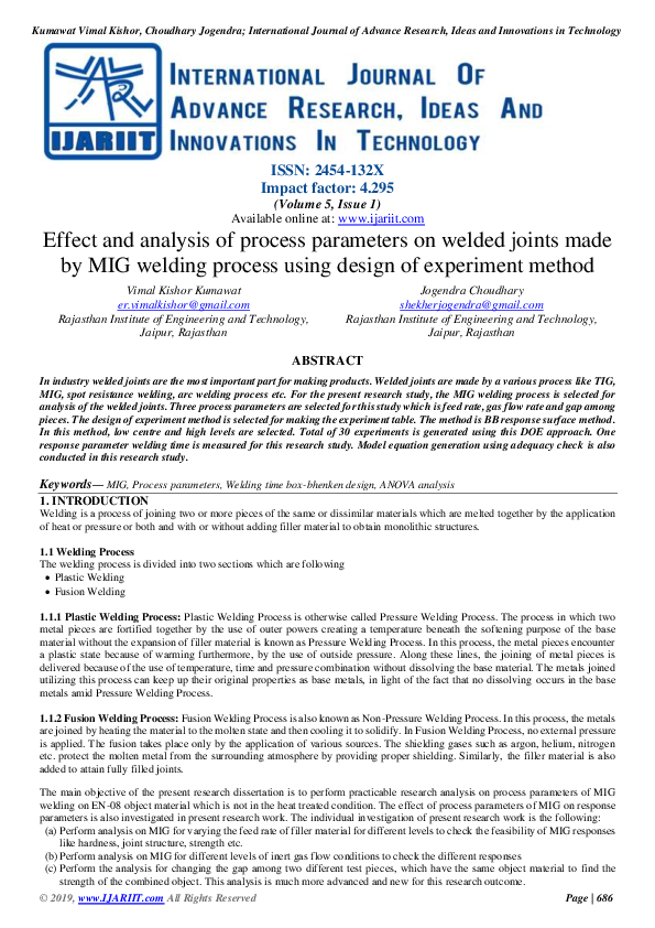 (PDF) Effect and analysis of process parameters on welded joints made ...