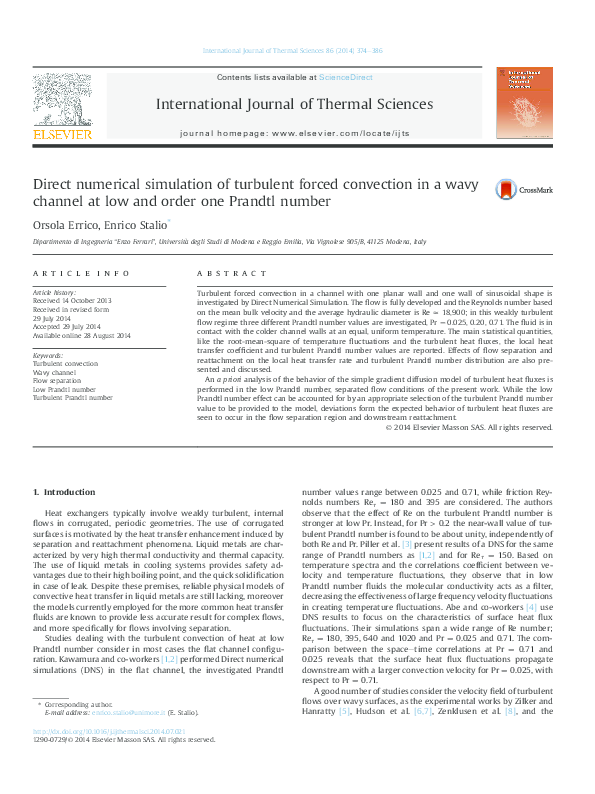 (PDF) Direct numerical simulation of turbulent forced convection in a ...