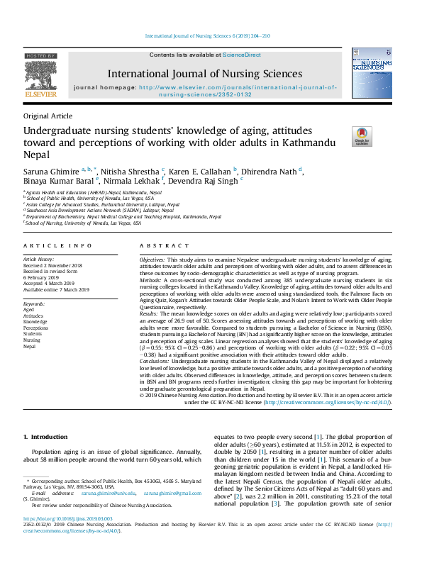 (PDF) Undergraduate nursing students' knowledge of aging, attitudes ...