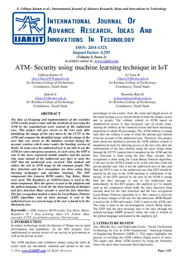 (PDF) ATM-Security using machine learning technique in IoT