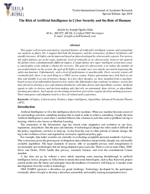 (DOC) The Risk of Artificial Intelligence in Cyber Security and the ...
