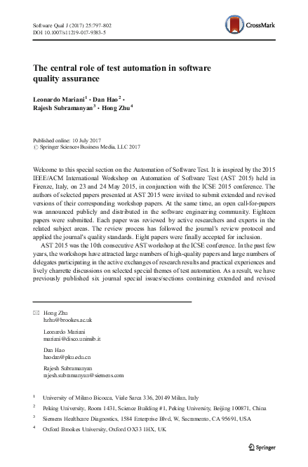 (PDF) The central role of test automation in software quality assurance