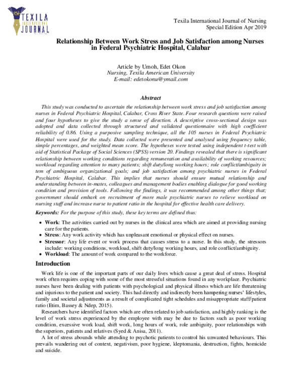 (DOC) Relationship Between Work Stress and Job Satisfaction among ...