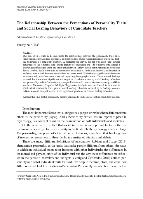 (PDF) The Relationship Between the Perceptions of Personality Traits ...