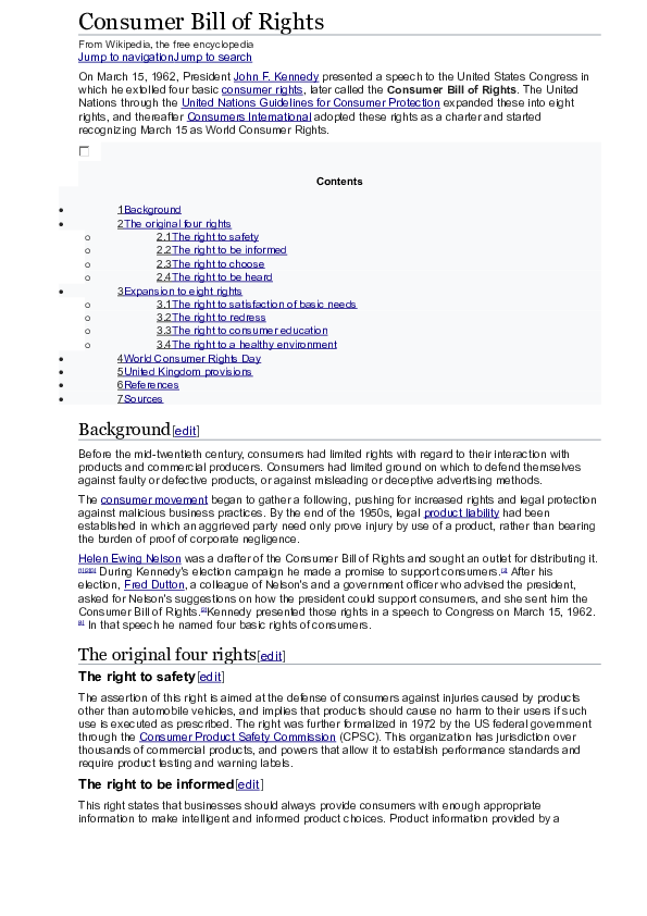 Consumer Bill Of Rights