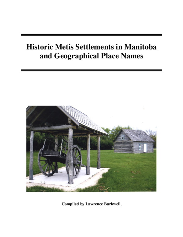 (PDF) Historic Metis Settlements in Manitoba and Geographical Place