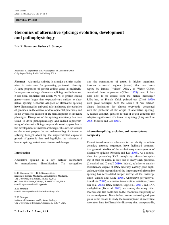 (PDF) Genomics of Alternative Splicing Insights
