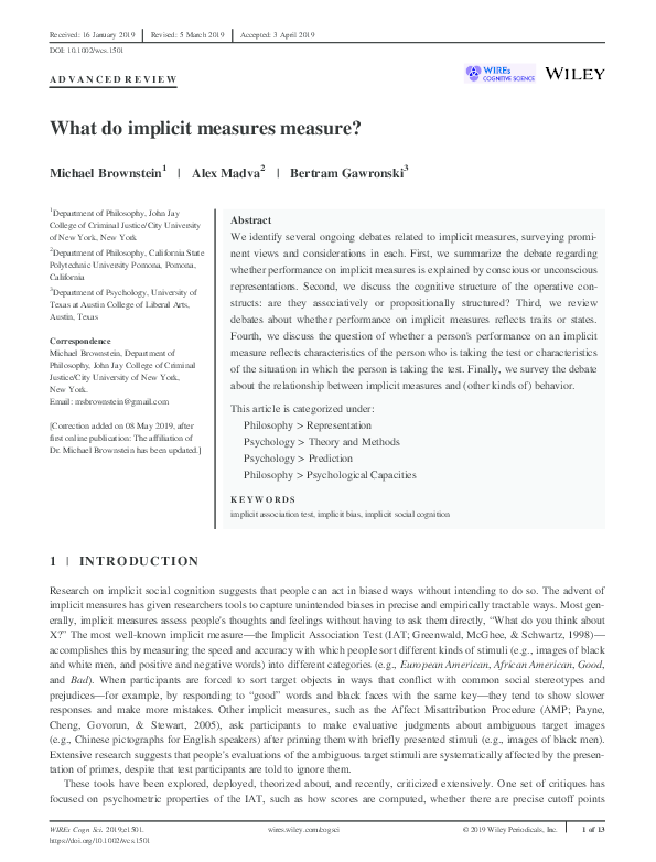 (PDF) What do implicit measures measure?