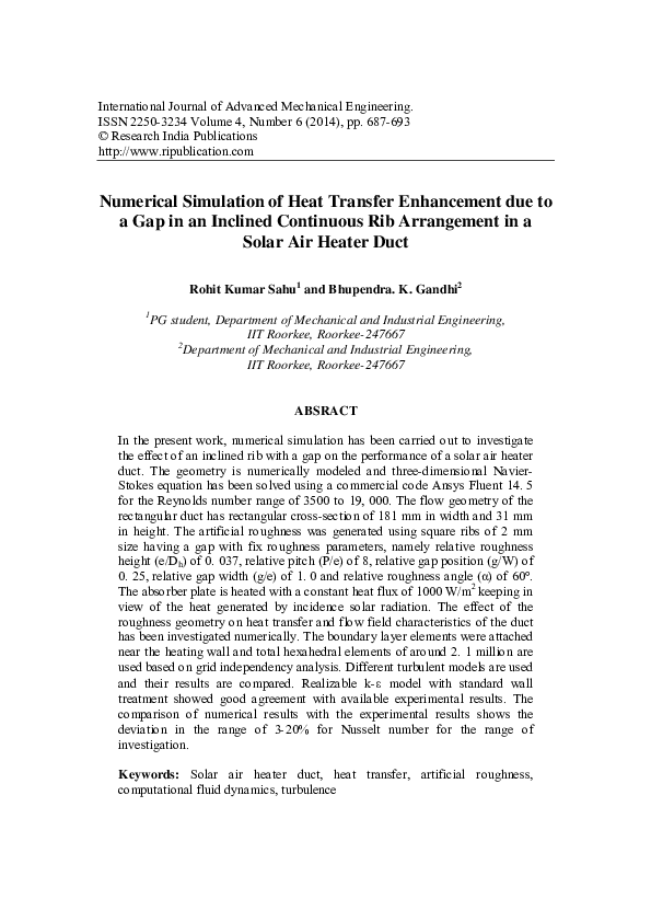 (PDF) Numerical Simulation of Heat Transfer Enhancement due to a Gap in ...