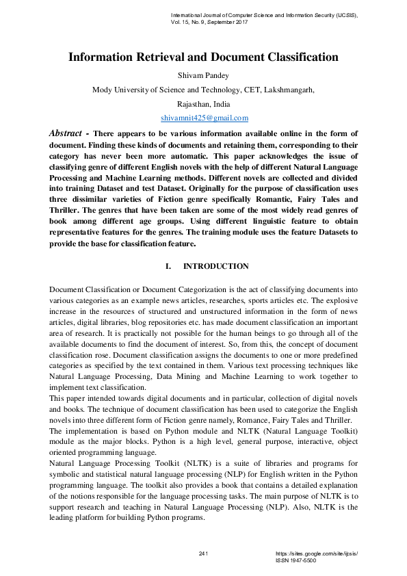 (PDF) Information Retrieval and Document Classification