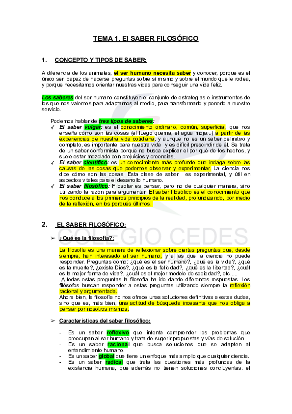 (PDF) TEMA 1. El SABER FILOSÓFICO 1. CONCEPTO Y TIPOS DE SABER María Saez Academia.edu