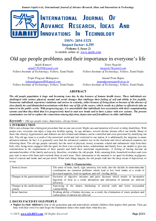 (PDF) Old age people problems and their importance in everyone's life