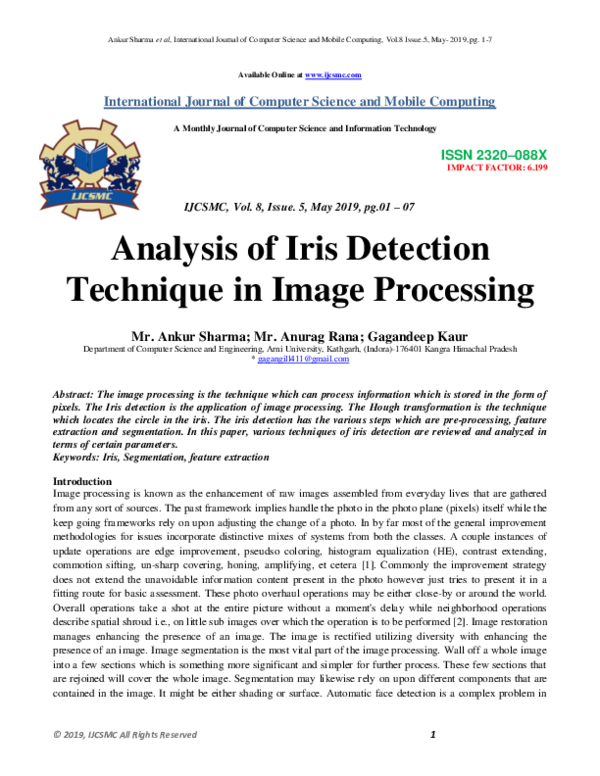 (PDF) Analysis of Iris Detection Technique in Image Processing