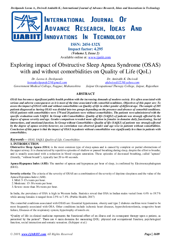 (PDF) Exploring impact of Obstructive Sleep Apnea Syndrome (OSAS) with ...