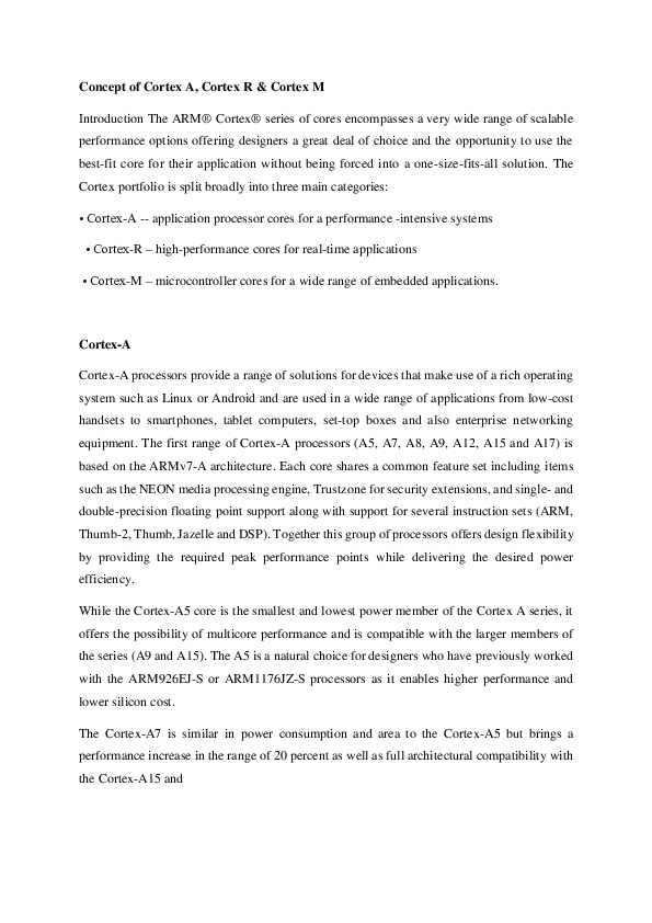 (DOC) Concept of Cortex A, Cortex R & Cortex M Introduction The ARM ...