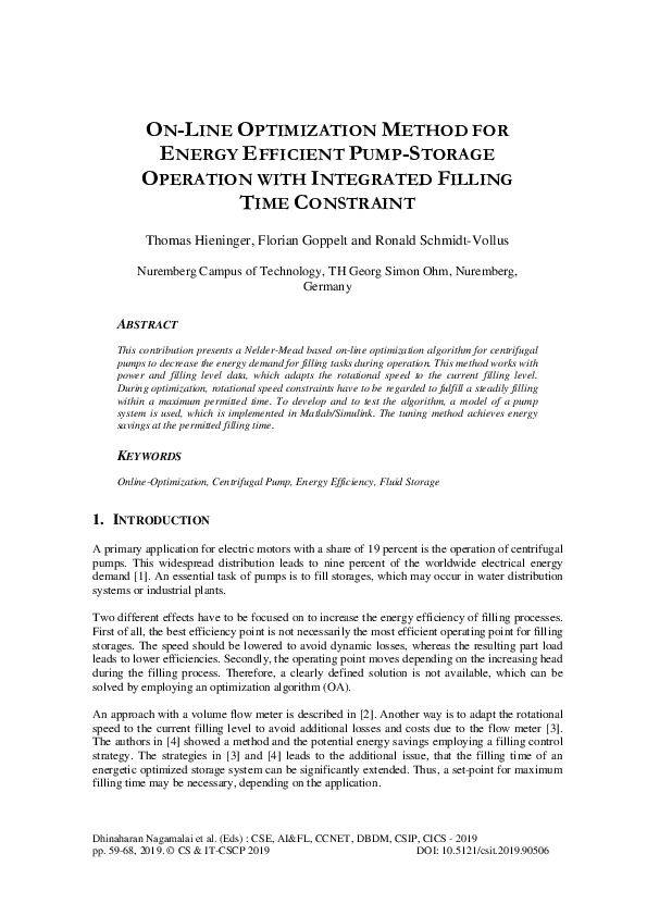 (PDF) ON-LINE OPTIMIZATION METHOD FOR ENERGY EFFICIENT PUMP-STORAGE ...