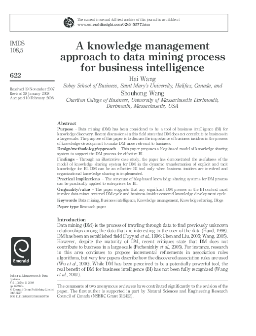 (PDF) A knowledge management approach to data mining process for ...