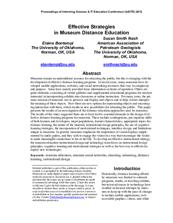 (PDF) Effective Strategies in Museum Distance Education