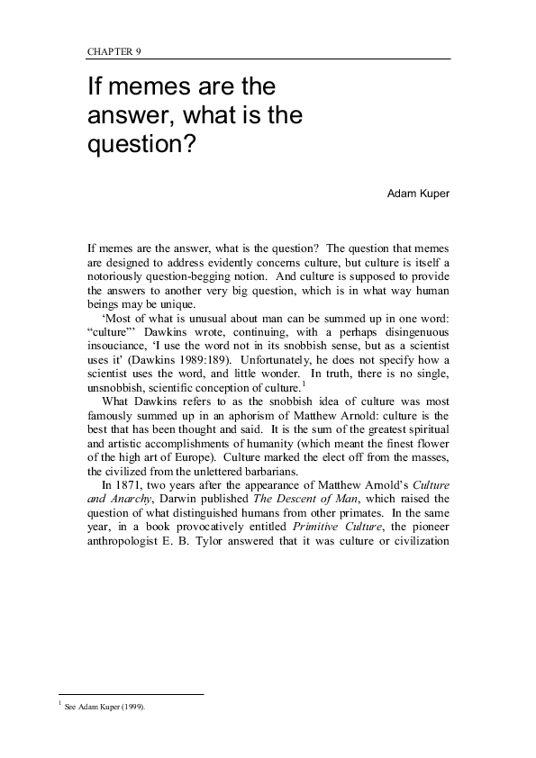 (PDF) If memes are the answer, what is the question