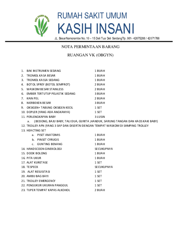 Doc Nota Permintaan Barang Ruangan Vk Obgyn Andy Roe Academia Edu