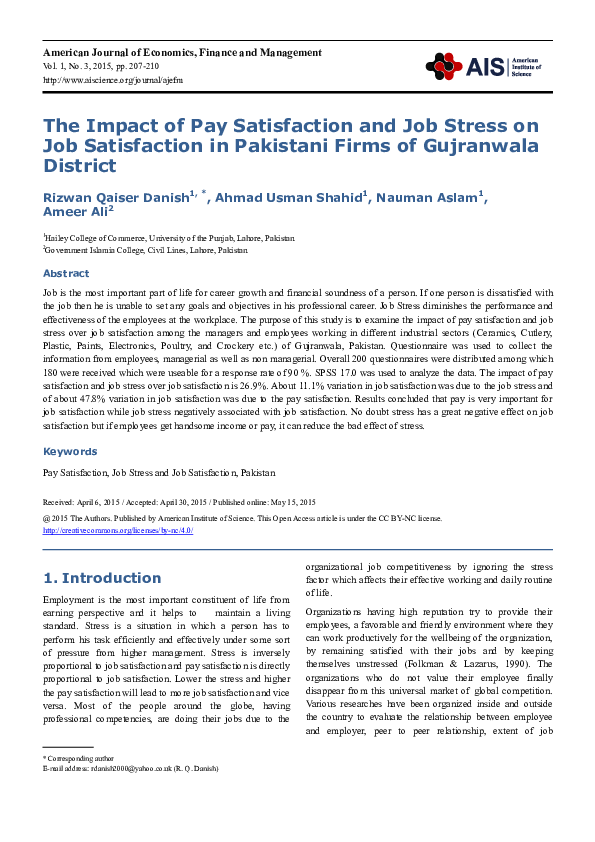 (PDF) The Impact of Pay Satisfaction and Job Stress on Job Satisfaction ...