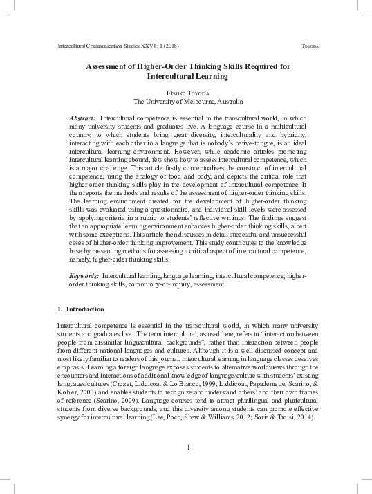 (PDF) Assessment of Higher-Order Thinking Skills Required for ...