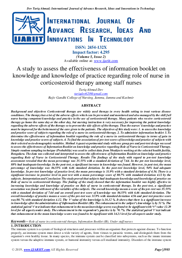 (PDF) A study to assess the effectiveness of information booklet on ...