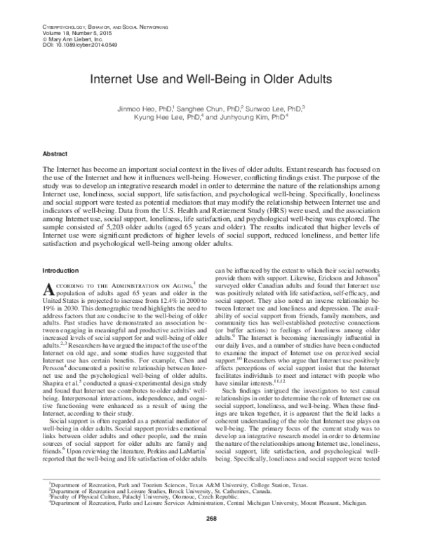 (PDF) Internet Use and Well-Being in Older Adults