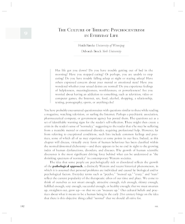 (PDF) The Culture of Therapy: Psychocentrism in Everyday Life