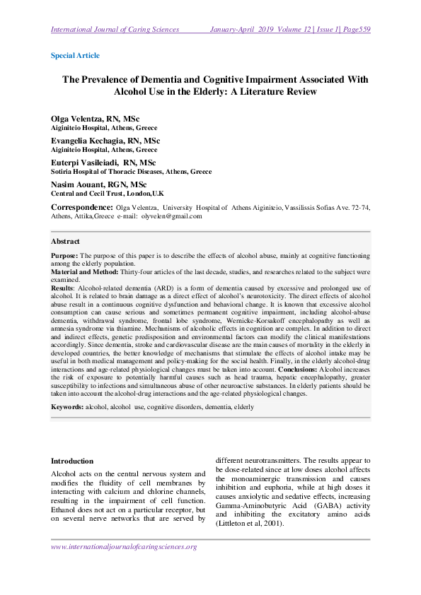 (PDF) The Prevalence of Dementia and Cognitive Impairment Associated ...