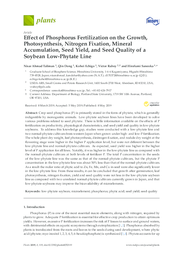 (PDF) Effect of Phosphorus Fertilization on the Growth, Photosynthesis ...