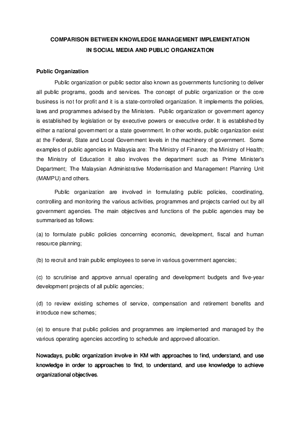 (PDF) COMPARISON BETWEEN KNOWLEDGE MANAGEMENT IMPLEMENTATION IN SOCIAL ...