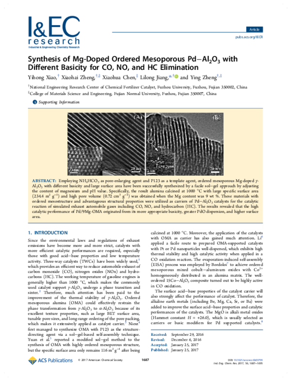 (PDF) Synthesis of Mg-Doped Ordered Mesoporous Pd−Al2O3 with