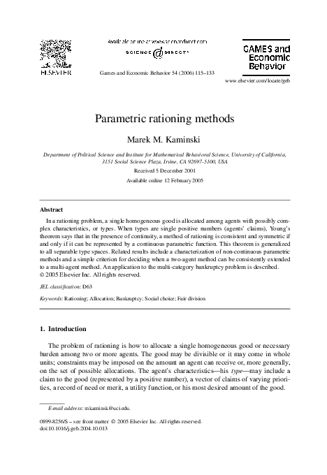 (PDF) Parametric rationing methods