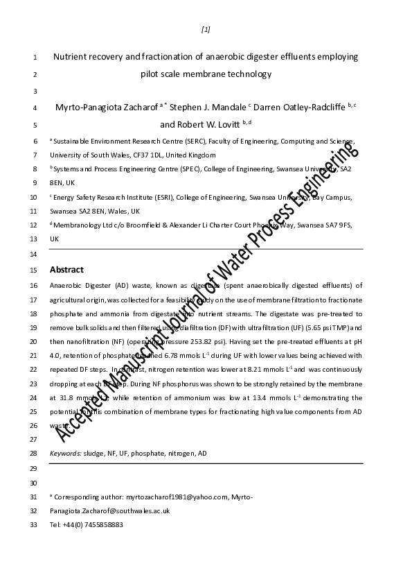 (PDF) Nutrient recovery and fractionation of anaerobic digester ...