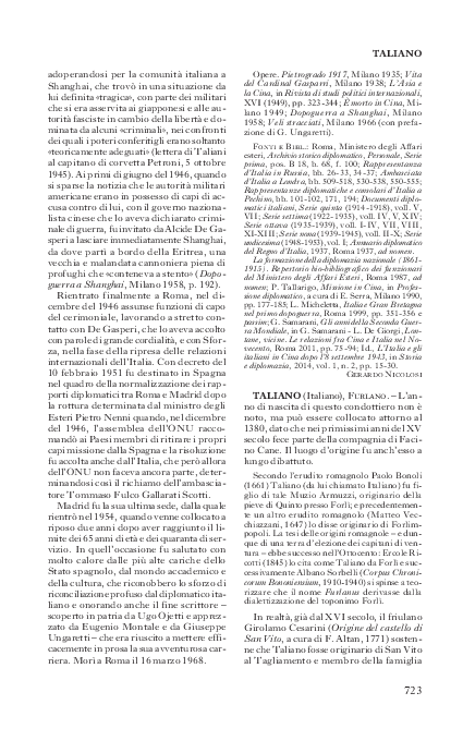 Voce Taliano (Italiano), Furlano, in Dizionario Biografico degli Italiani, vol. 94 (2019), pp. 723- 726