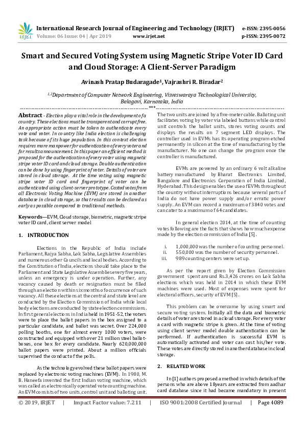 (PDF) Smart and Secured Voting System using Magnetic Stripe Voter ID ...