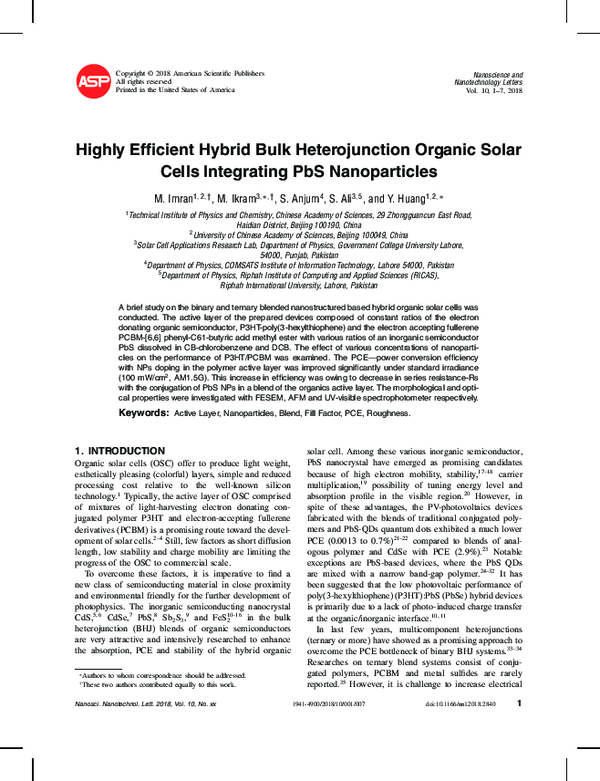 (PDF) Highly Efficient Hybrid Bulk Heterojunction Organic Solar Cells ...